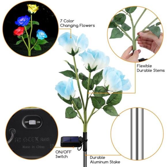 Solar Lights Outdoor, 3 Pack Upgraded Realistic Solar Garden Lights Outdoor - Picture 3 of 8